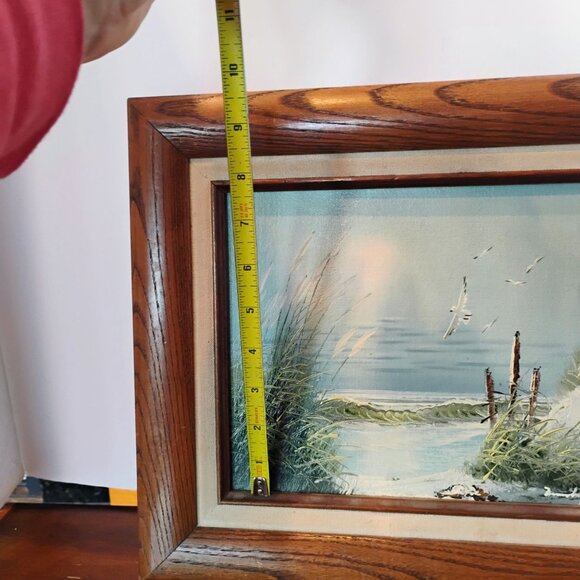 Vtg Original Oil Painting Artist Signed Beach Seascape Scene Seagulls Ocean Wave - Picture 6 of 8